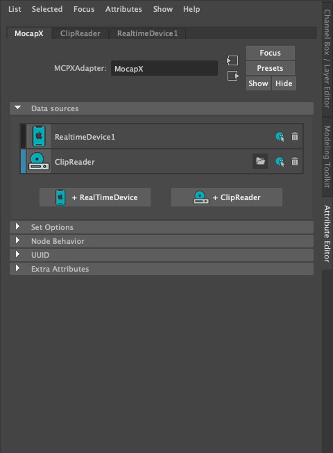 MocapX adaptor node connected to a Maya camera